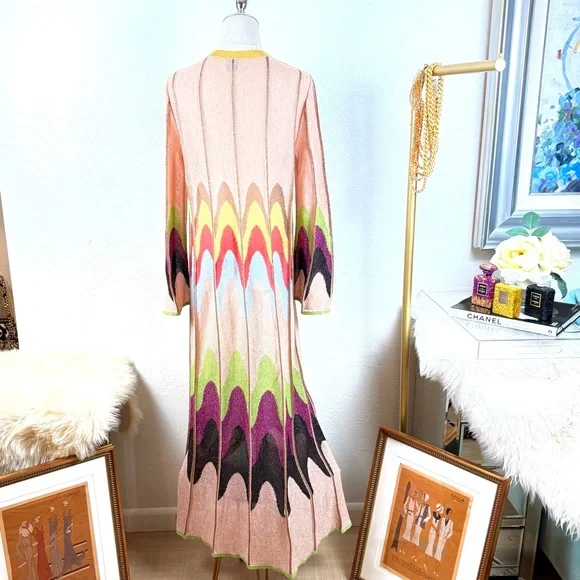M Missoni Metallic Knit Maxi Duster Cardigan Multicolor Zig Zag IT 44 US 10 - Picture 3 of 16